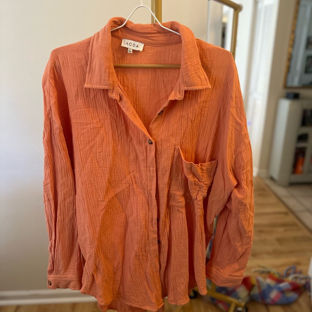 Women's Rust gauzy Button-Up Top